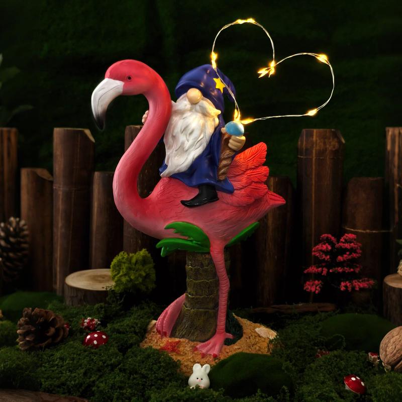 Luz LED Solar Garden Statue Miggley Flamingo Gnome - Luminária